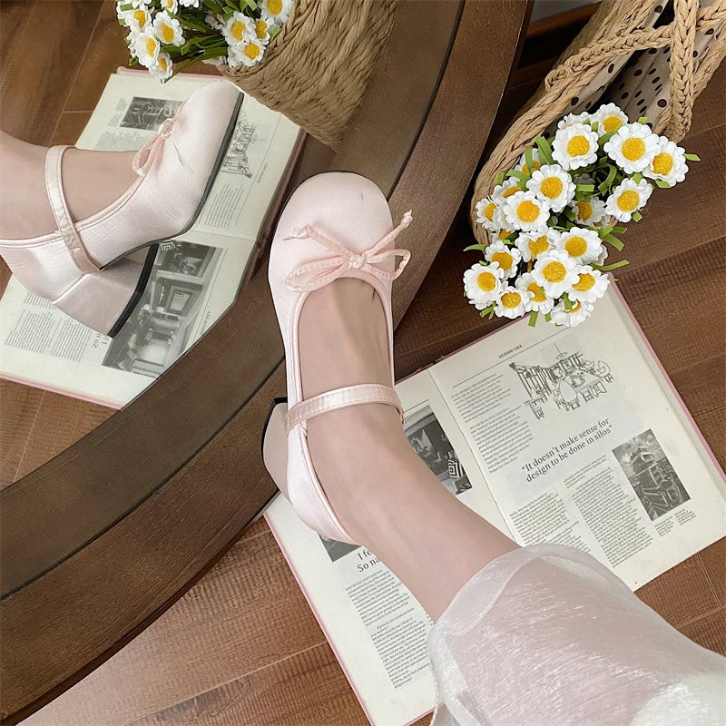 Soufree  -   Spring Summer Fashion Mary Jane Shoes Shallow Mouth Round Head Middle Heel Shoes Ladies Elegant Outdoor Single Pump Shoes