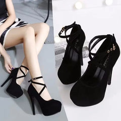 Soufree  -  12CM High Heels Women New Round Toe Platform Women's Pumps Buckle Strap Sexy Stiletto High Women Shoes Zapatos De Mujer