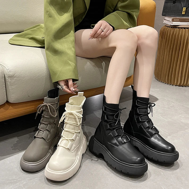 Soufree  -  Stretch Fabric Socks Boots Woman New Ladies Casual Cross-tied Fashion Boots Women Shoes Platform Boots Gothic Women