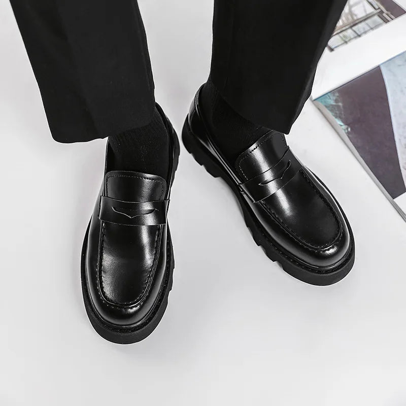 Soufree  -  Men Harajuku Korean Man Leather Shoes Streetwear Fashion Business Casual Thick Platform Genuine Leather Wedding Men Loafers Shoe