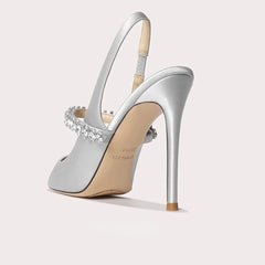 Soufree  -  Satin Rhinestone Pointed Toe High Heels Womens Fashion Mule Shoes Elegant Slingback Sandals Sexy Party Dress Shoes Woman Pumps