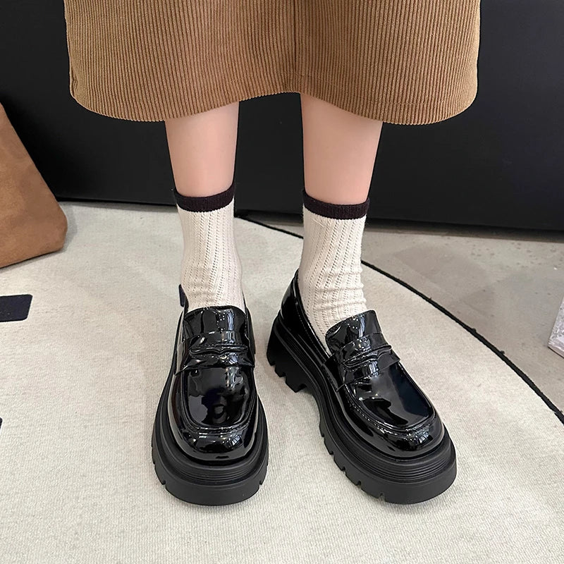 Soufree  -  Shoes Woman Casual Female Sneakers Loafers With Fur Autumn British Style Black Flats Clogs Platform Shallow Mouth Oxfords L