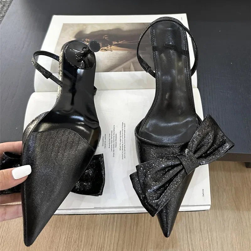 Soufree  -  Bow Tie Pointed High Heel Sandals Women Fashion Designer Slingback Sandals Stiletto Heel Luxury Party Dress Shoes Pumps Female