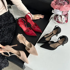 Soufree  -  Sexy Red High Heels Women Pointed Toe Party Dress Shoes T-Strap Patent Leather Elegant Slingback Thin Heels Female Sandals Women