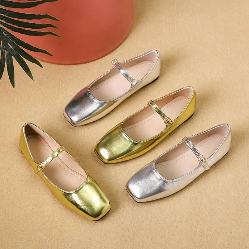 Soufree  -  Spring New Retro Women Flat Heel Shoes Fashion Square Toe Ladies Casual Mary Jane Slingback Shoes Shallow Ballerina 35-44