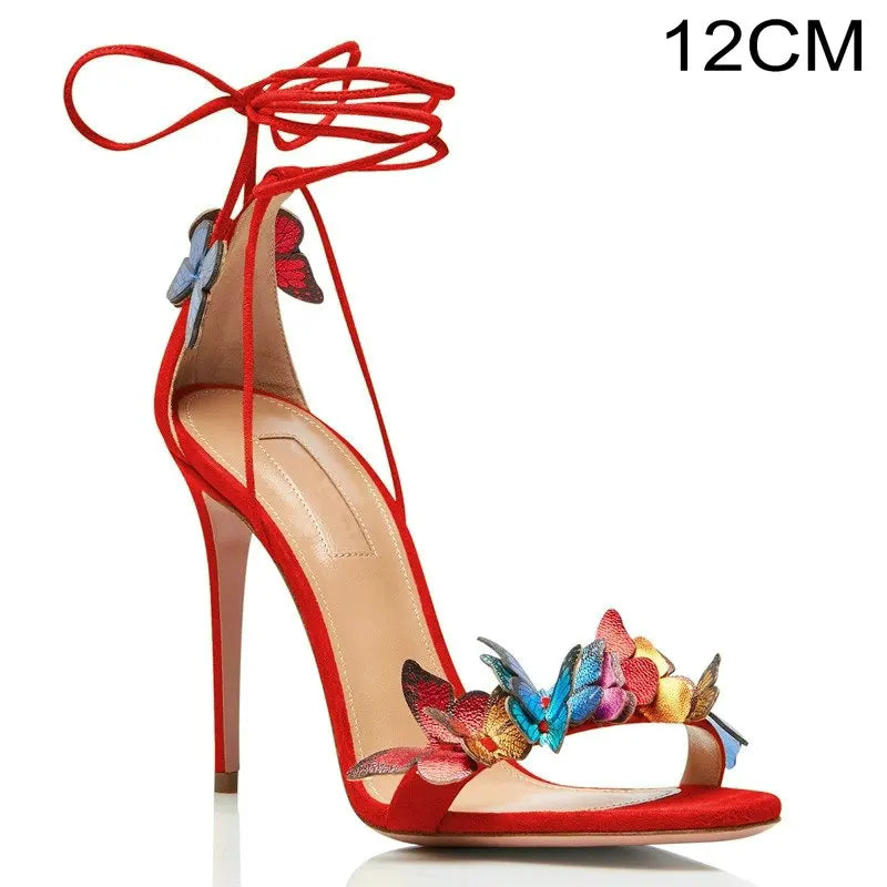 Soufree  - New Summer Strap With A Word Belt Butterfly Fairy Wind Design Sense Open Toe Super Slim High Heel Sandals Female Shoes