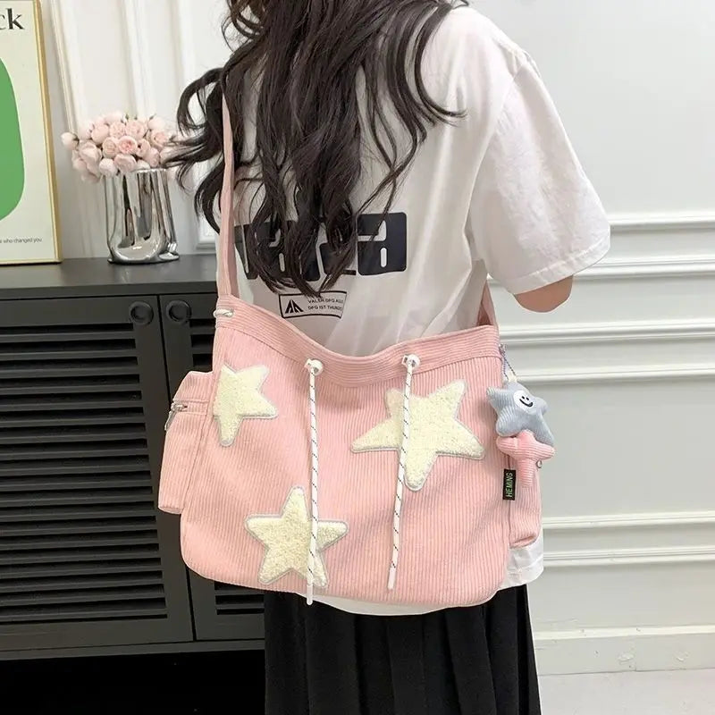 Soufree  -  Niche Design Handbag Star Female Student Large Capacity Commuting Tote Corduroy Shoulder Crossbody Bag New