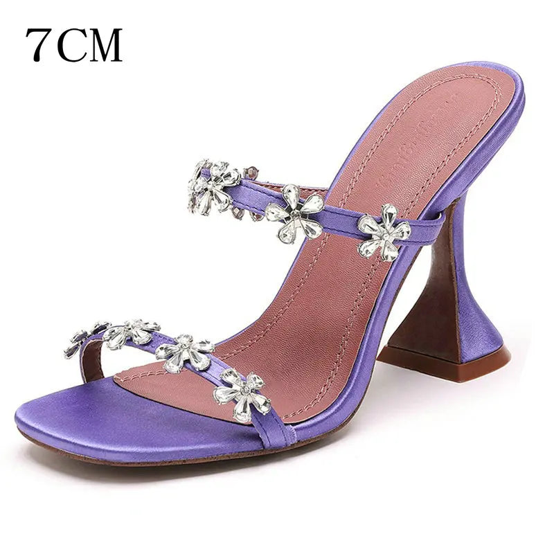 Soufree  - Square Head Rhinestone Sandals Slipper Women  Summer New Fairy Wind Sexy Open-toe High Heels