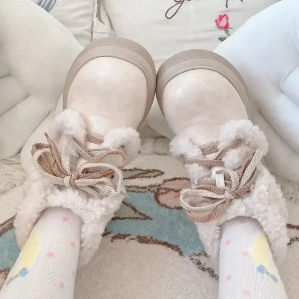 Soufree  -  Furry Women Booties New Winter Plush Warm Lolita Woman Sweet Cute Girl Platform Shoes Waterproof Non-slip Ankle Snow Boots