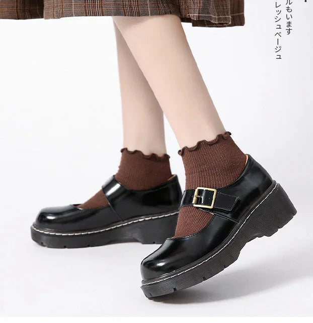 Soufree  - Cow leather lolita Mary jane shoes women shoes ankle strap round toe chunky heel party cosplay punk style