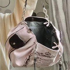 Soufree  Y2K Pink Vintage Gothic Women Tote Bag Aesthetic Large Capacity Embroidery Letters Retro Shopping Travel Chain Shoulder Bag