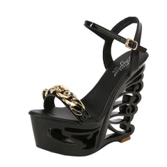 Soufree  -  Luxury Sandals Women Designers Riveted Metal Chain Transparent High Heels Open Toe Gold Wedges Platform Sandals Sandalias Mujer