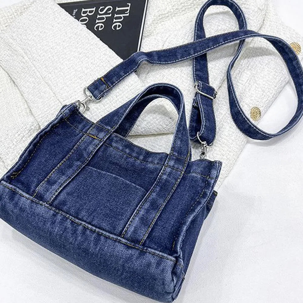 Soufree  -  Name Embroidered Korean Summer Canvas Bag Denim One Shoulder Crossbody Bag Casual Versatile Handheld Women's Cloth Bag