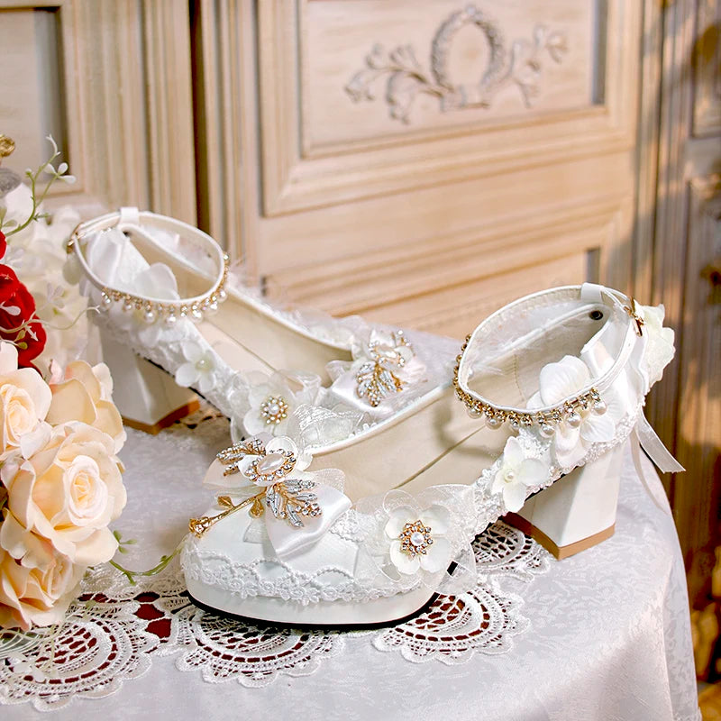 Soufree  -  Flower Wedding Lolita Shoes Handmade Original One Night Story Authentic Tea Party Princess Lo Shoes Customized Lolita High Heels