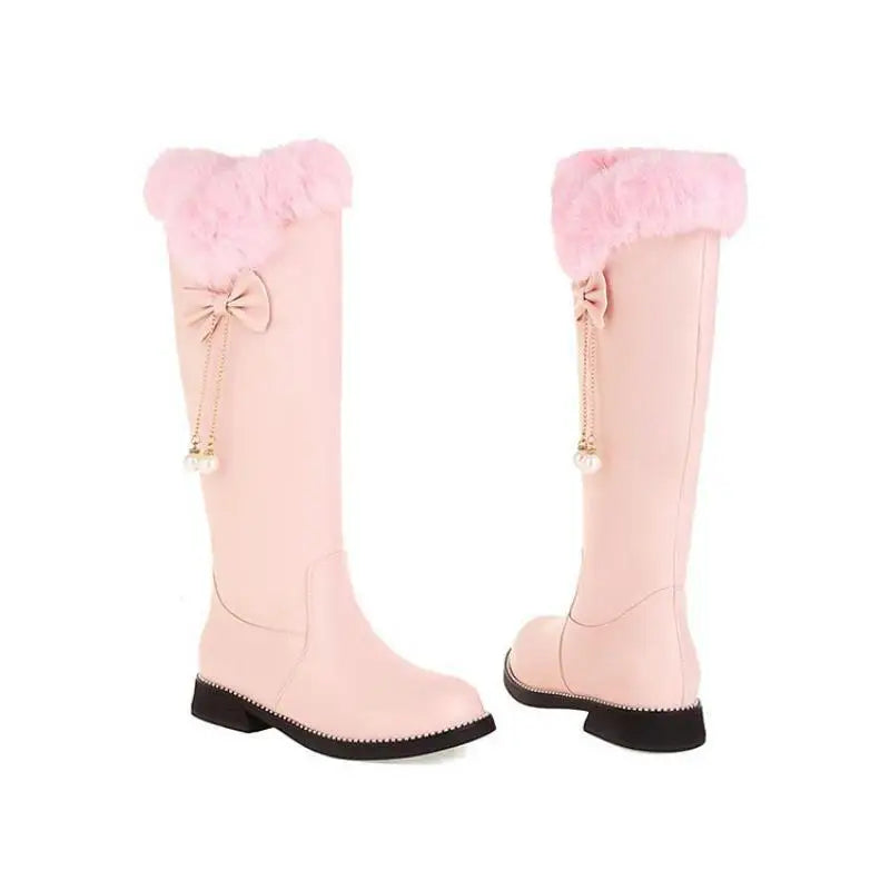 Soufree  -  Autumn And Winter New Women High Boots With Zipper Warm Snow Boots Long Tube Pink White Shoes