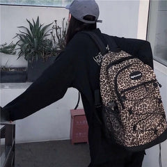 Soufree  -  Trendy Casual Leopard Print Women's Backpack Korean Large Capacity Versatile Leisure Schoolbag Y2k Unisex Travel Backpack