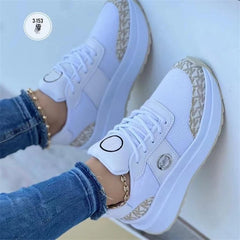 Soufree  - Women Casual Sports Sneakers Breathable Walking Lace Up Flat Flat Bottom Shoes Women Tennis Female Spring for Girls Ladies