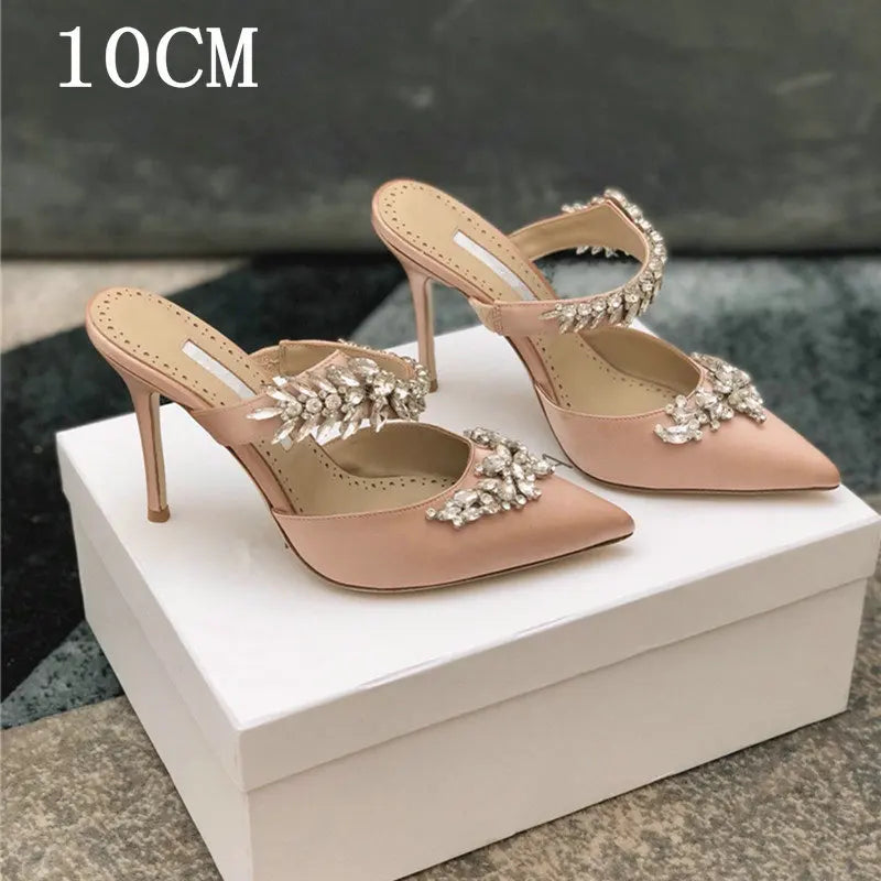 Soufree  -  Luxury Satin Slippers Pointed Toe Heels Women's Slippers Outside Party Shoes Elegant Summer Slip On Sandals