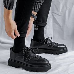 Soufree  -  Men's Japan Karajuku Korean Style Fashion Streetwear Thick Platform Casual Black Leather Shoes Lace Up Dress Leather Shoes