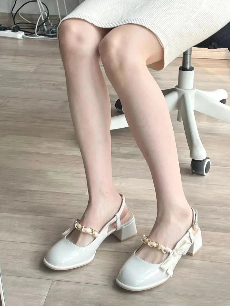 Soufree  -  Elegant Classic Round Toe Sandals Women Summer New French Niche High Heels Shoes Female White Chunky Mary Jane Single Shoes