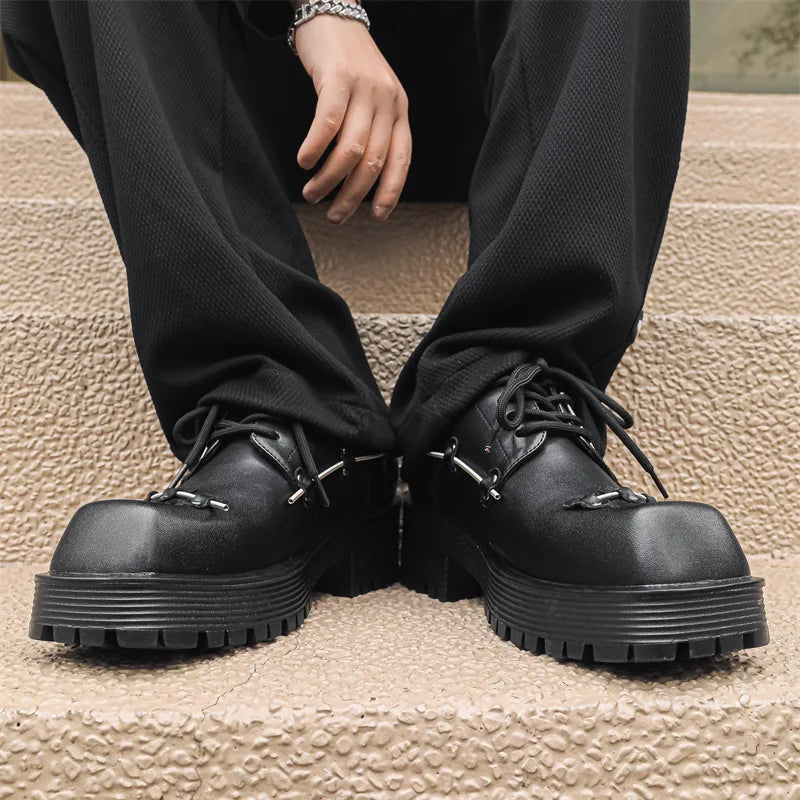 Soufree  -  Platform Men Square Toe Japan Korean Streetwear Couple Fashion Casual Leather Shoes Men Business Commute Wedding Dress Shoes