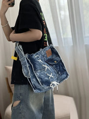 Soufree  -  Fashion Washed Denim Women Shoulder Bag Large Capacity Y2K female Crossbody Bags Soft Jeans Casual handbag Shopping Bag