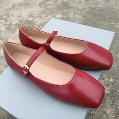 Soufree  -  Spring New Retro Women Flat Heel Shoes Fashion Square Toe Ladies Casual Mary Jane Slingback Shoes Shallow Ballerina 35-44