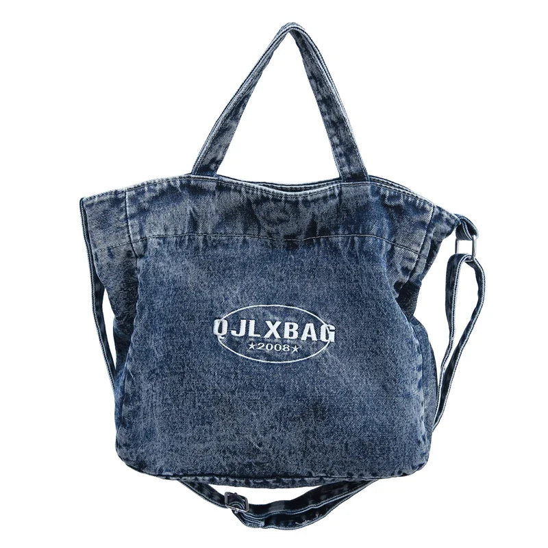 Soufree  -  Large Denim Women's Bag New Jeans Tote Bag Y2K Canvas Shoulder Bag Student Eco Bag Korean Shopper Female Purses and Handbag