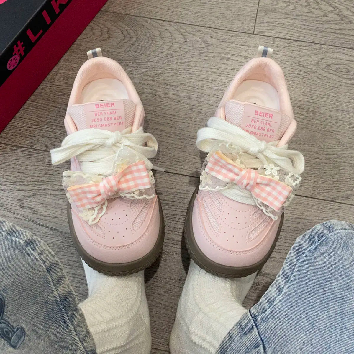 Soufree  -  Kawaii Shoes Bowknot Women Sneakers Spring Summer Platform Vulcanize Cute Casual Pink Lolita Korean Fashion Footwear