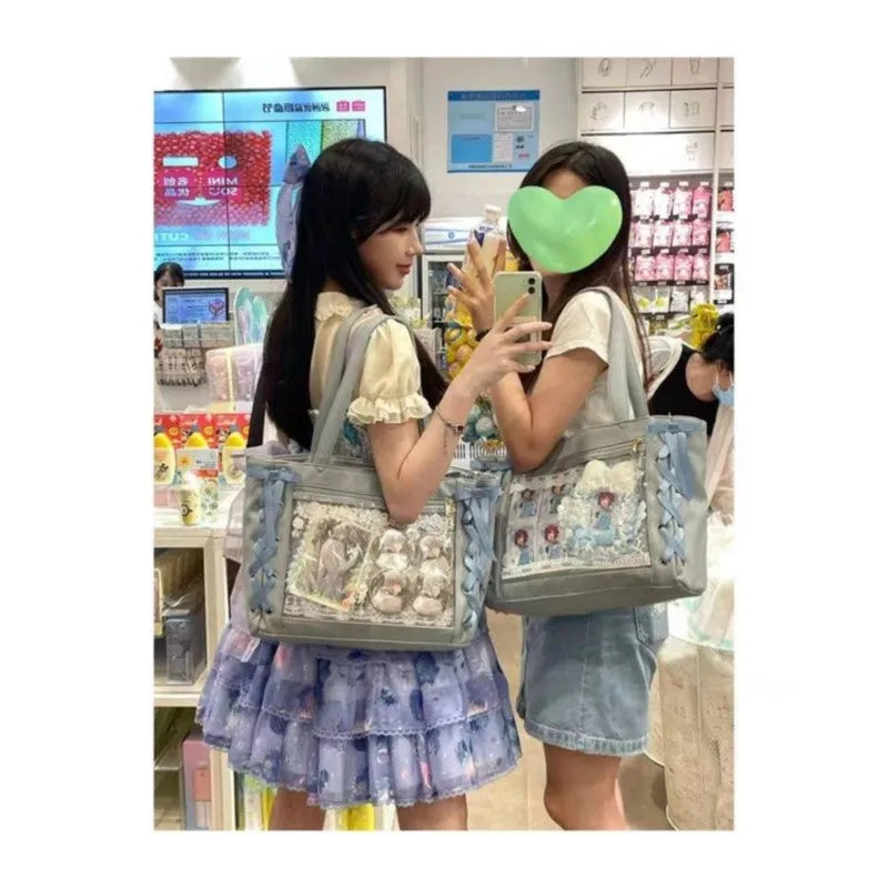 Soufree  -  Sweet Lolita Pink Ita Bag Women Japanese Transparent Large Capacity Tote Bag Ladies Harajuku Kawaii Handbag Aesthetic