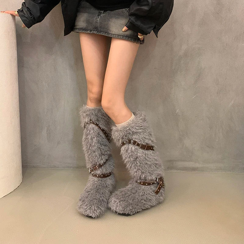 Soufree  -  Winter Designer Women Snow Boots Fashion Short Plush Long Booties Concise Slip On Cotton Shoes