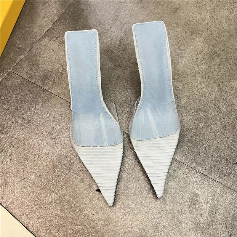 Soufree  -  Shoes Pointed Toe Womens Slippers Outdoor Heeled Mules Low Big Size Slides High Thin Rome TPR PU PVC Scandals Fabric Hoof