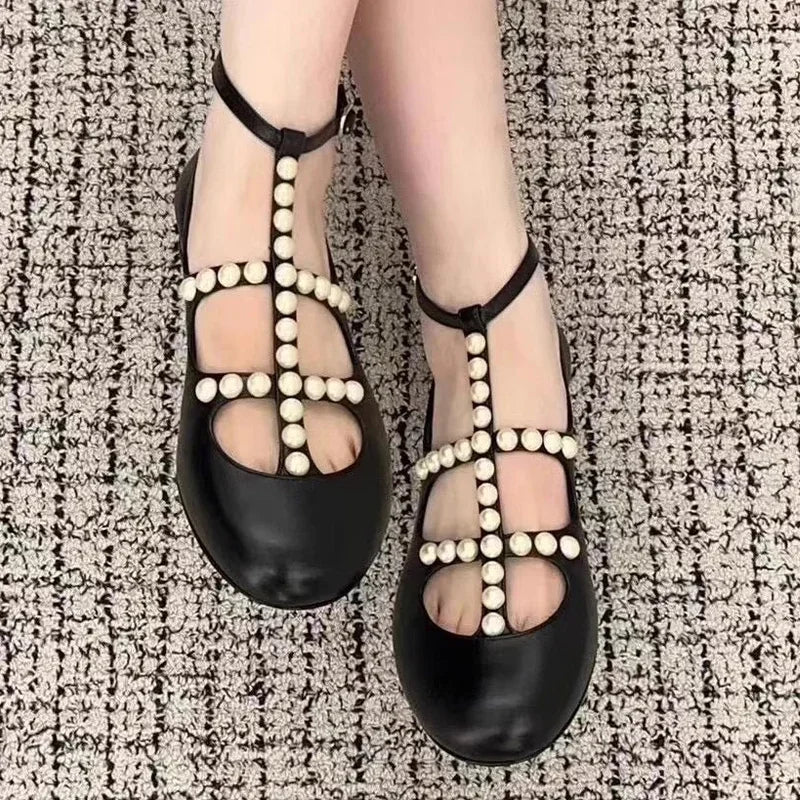 Soufree  -  trending shoes Flats Bead Women Mary Jane Shoes Designer Shallow Sandals Autumn Fashion Shoes Walking Dress Lolita Cozy Mujer Chaussures