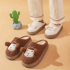 Soufree  -  Cute Cartoon Women Cotton Slippers Autumn Indoor Home Slipper Couples Warm Faux Fur Slides Platform Sole Girls Boys Furry Shoes