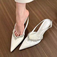 Soufree  -  Satin Rhinestone Luxury High Heels Women Sexy Designer Sandals Female Shiny Elegant Bridal Pointed Pumps Women Party Dress Shoes