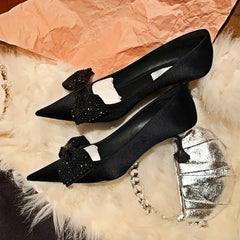 Soufree  -  summer shoes Crystal Bowknot Pointed Toe Sandals Women Pumps Shiny Sexy Party Dress Shoes Female Shallow Elegant Luxury Slingback High Heels