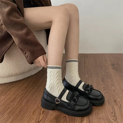 Soufree  -   New Lace Bowknot Lolita Shoes Women Casual Soft Leather Flats Loafers Outdoor Female Heart Buckle Platform Mary Jane Shoes