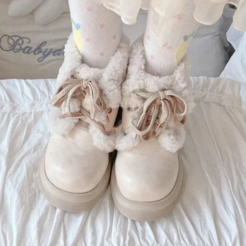 Soufree  -  Furry Women Booties New Winter Plush Warm Lolita Woman Sweet Cute Girl Platform Shoes Waterproof Non-slip Ankle Snow Boots