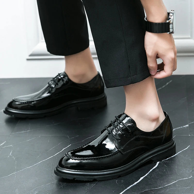 Soufree  -  Glossy Shoes Men Fashion Shoe Office Casual Breathable Leather Loafers Driving Moccasins Comfortable Lace Up Top Luxury Big Size