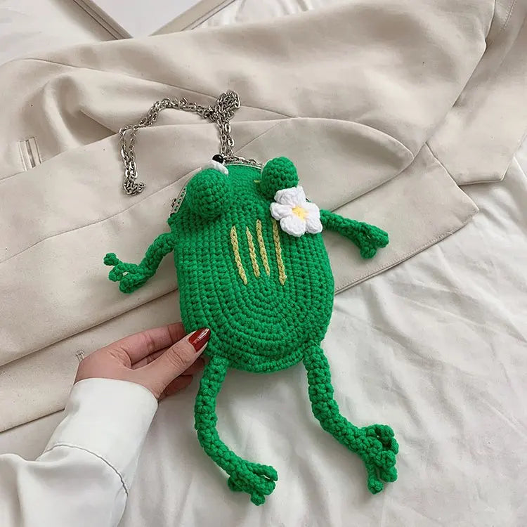 Soufree  -  Cute Green Frog Shoulder Bag Knitted Crossbody Bag Casual Women Messenger Bag Decoration Bag Phone Coin Purse