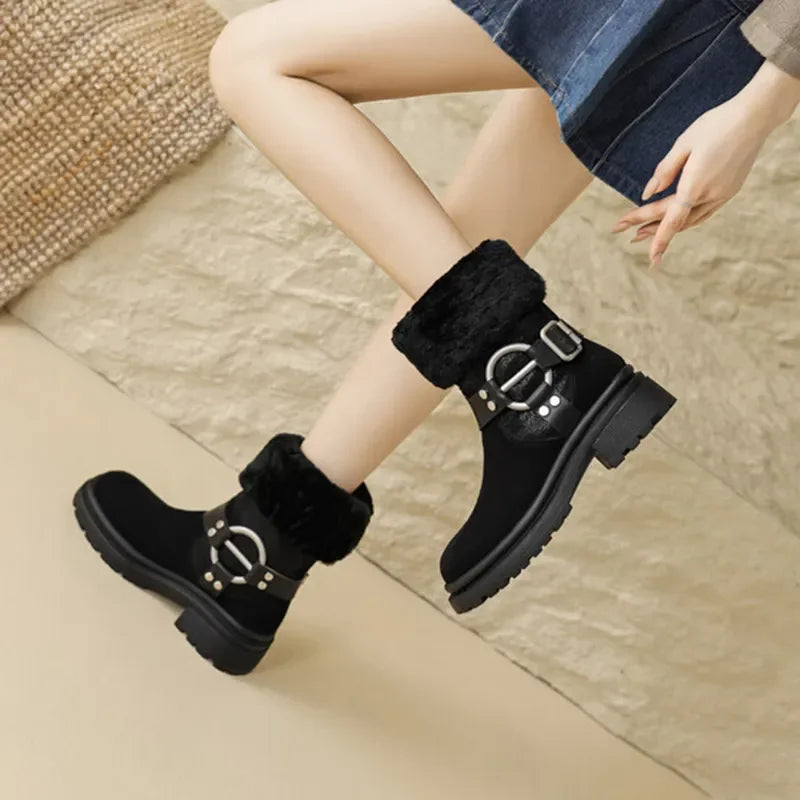 Soufree  -  Winter Women Thick Plush Warm Snow Boots Slip-On Faux Suede Ankle Boots Woman Outdoor Non Slip Platform Cotton Padded Shoes