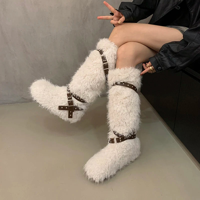 Soufree  -  Winter Designer Women Snow Boots Fashion Short Plush Long Booties Concise Slip On Cotton Shoes