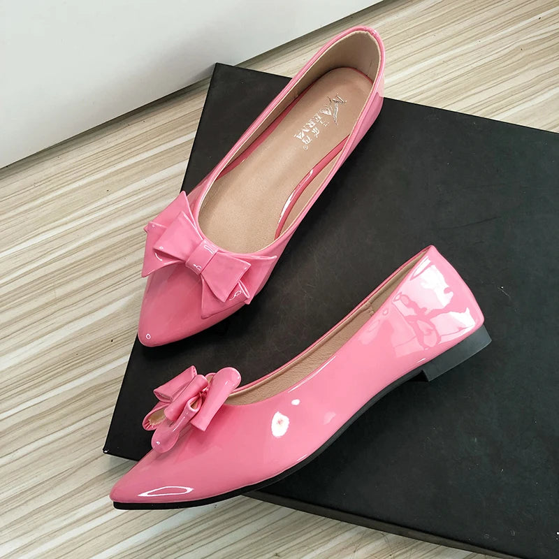 Soufree  -  Women Flats Wedding Shoes Pink Cherry Red Pointed Casual Shoes Female Summer Spring Slip on Bowknot Flat Heel Ballet Shoes 33-43