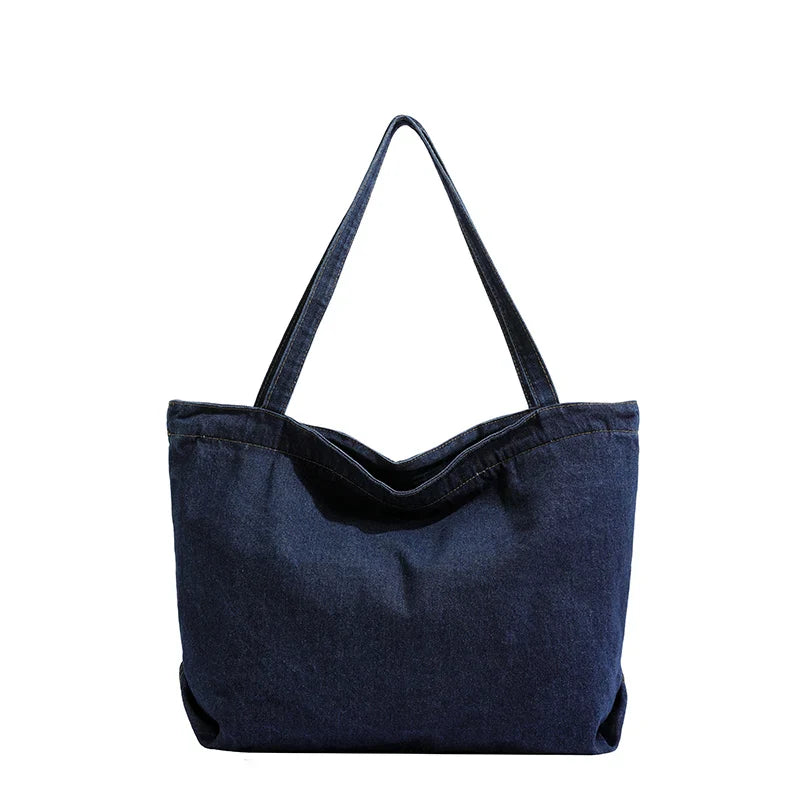 Soufree  -  Large Denim Women's Bag New Jeans Tote Bag Y2K Canvas Shoulder Bag Student Eco Bag Korean Shopper Female Purses and Handbag