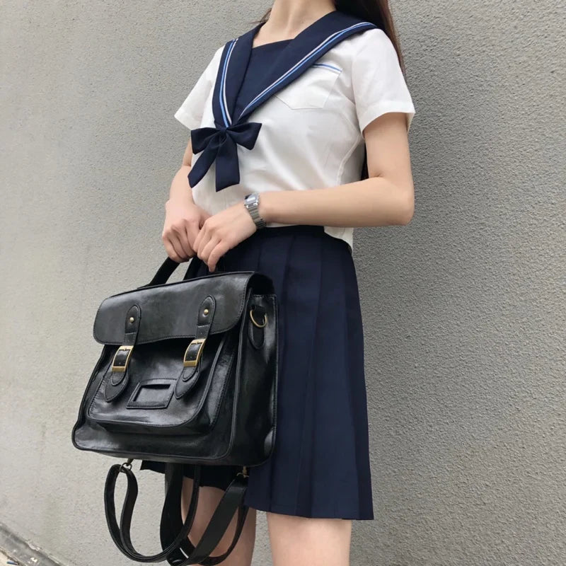 Soufree  -  Korean preppy style student school bag pu leather female messenger bags vintage multifunctional Women shoulder bag ladies Totes