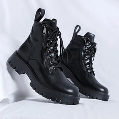 Soufree  -  Autumn Winter Thick Base Cloth Mid-Top Boots Men British Trend Boots High-Top Korean Casual Shoes Motorcycle Boots for Men