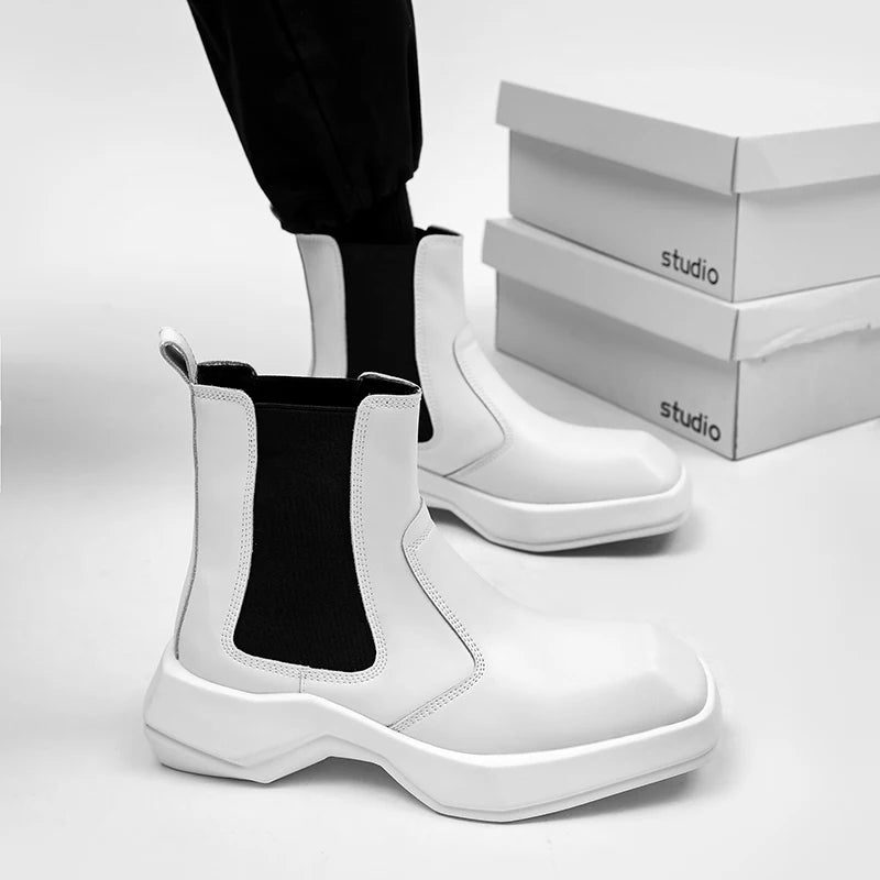 Soufree  -  Men's Japan Karajuku Korean Style Fashion Streetwear Thick Platform Casual Patent Leather Shoes Male White Dress Leather Shoes