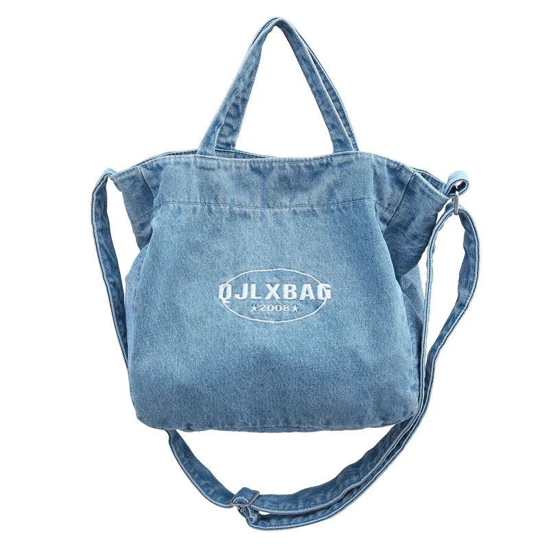 Soufree  -  Large Denim Women's Bag New Jeans Tote Bag Y2K Canvas Shoulder Bag Student Eco Bag Korean Shopper Female Purses and Handbag