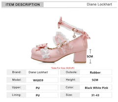 Soufree  -   Women High Heels Cross Strap Mary Jane Pumps Party Wedding White Pink Black Ruffles Bow Princess Cosplay Lolita Shoes 31-43