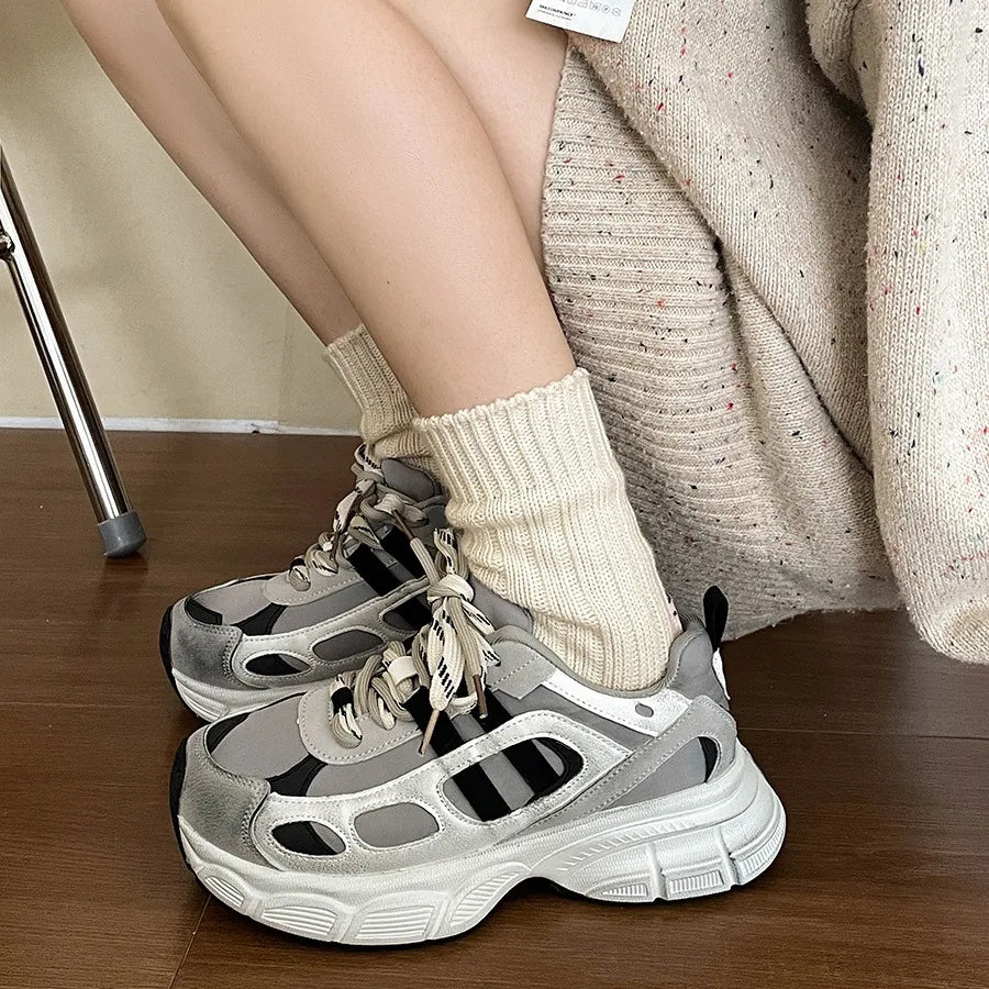 Soufree  -  Paris Port Wind Heightened Platform Soled Daddy Shoes Women's Autumn New Student Lightweight Sneakers